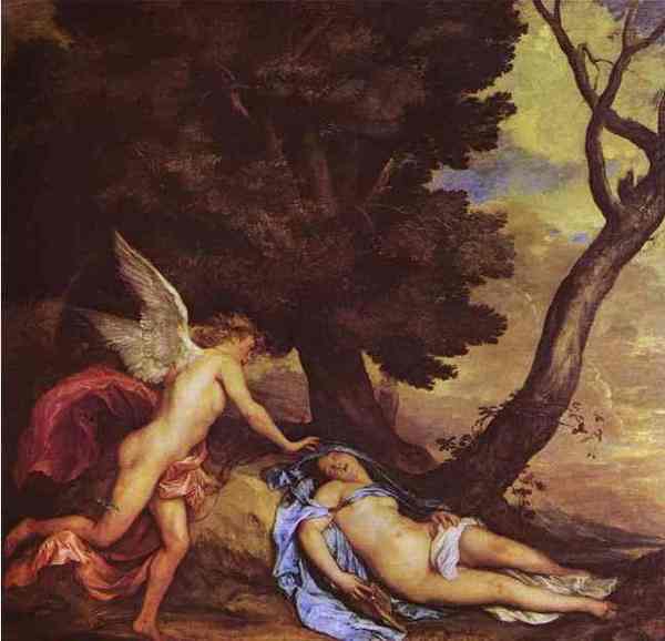 打開盒子後陷入沉睡的賽姬，最後被邱彼特救醒 Cupid and Psyche, by Anthony van Dyck (1599-1641) (1638)