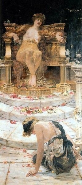 在維納斯面前乞求的賽姬 Psyche at the Throne of Venus, by Edward Matthew Hale, 1852-1924 (1883)