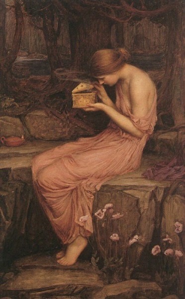 好奇偷偷打開盒子的賽姬 Psyche Opening the Golden Box, oil on canvas by John William Waterhouse, c.1903