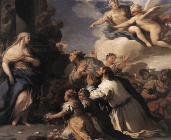 人們崇拜賽姬的美貌，引起維納斯的忌妒 Psyche Honored by the People,Luca Giordano (1634-1705)
